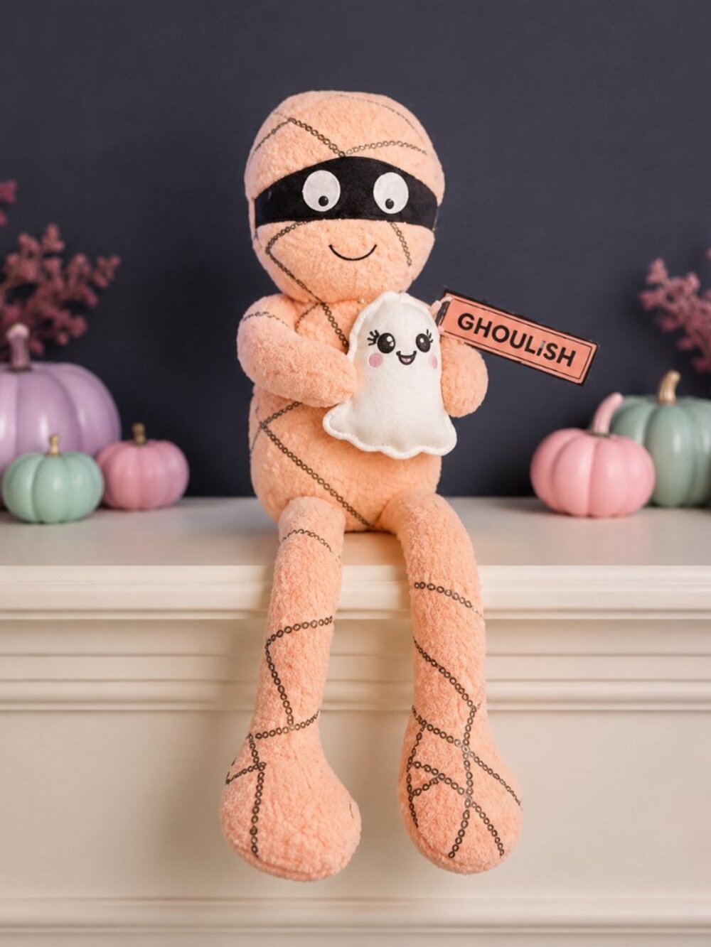 Ghoulish 24” Long-Leg Mummy Plush Ghost Halloween Shelf Sitter NWT